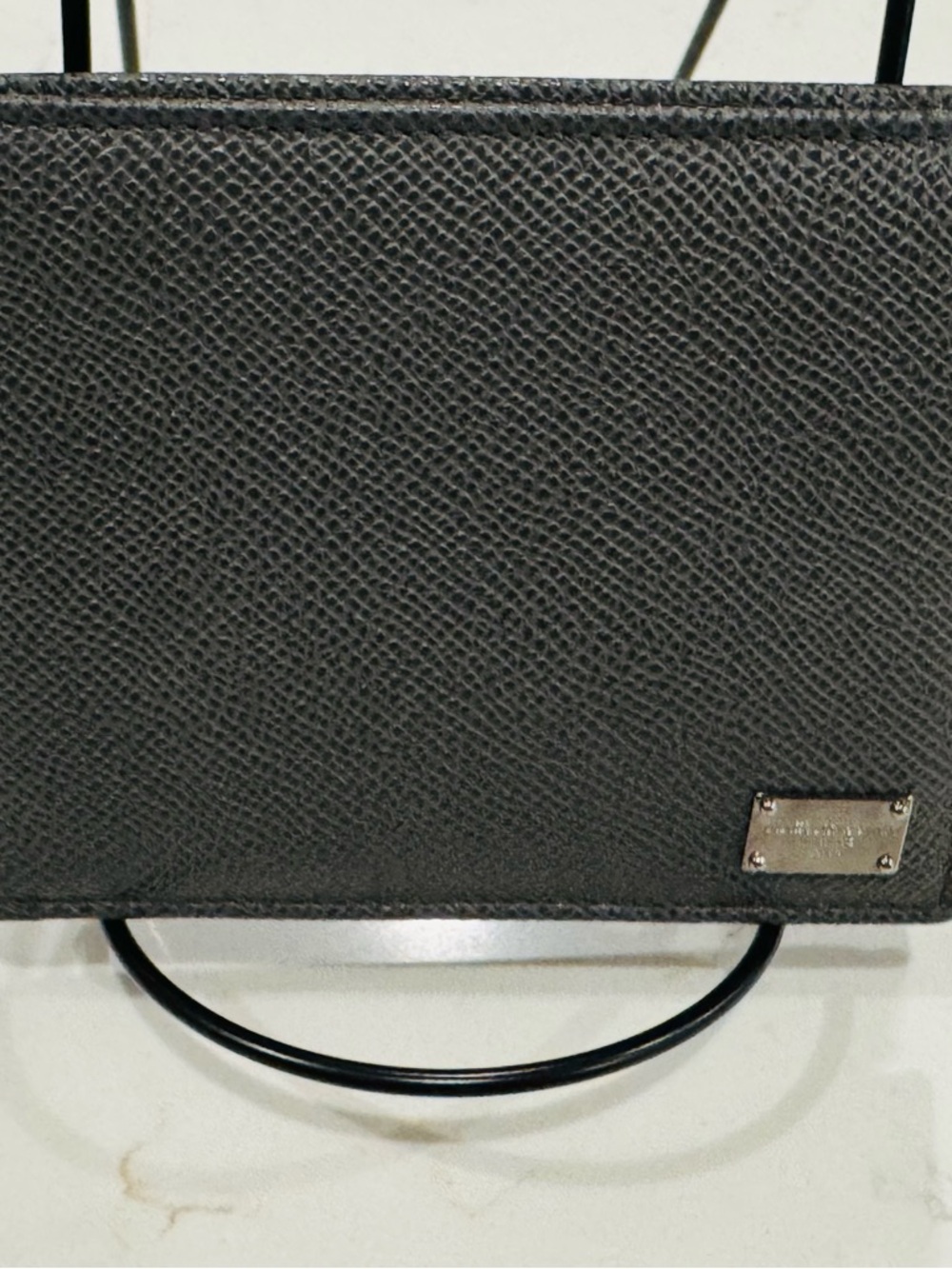 Dolce & Gabbana Black Pebbled Leather Logo Plate Wallet
